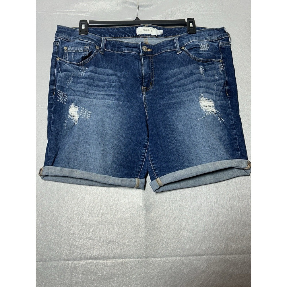 Torrid Shorts Womens 20 Blue Mid Rise Bermuda Stretch Dark Wash Zip Fly Denim